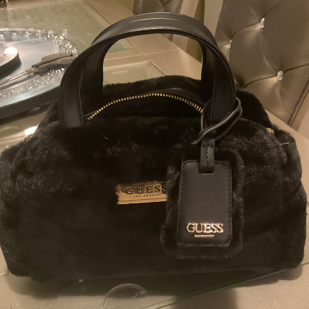 Guess Black Faux Fur Tote Bag